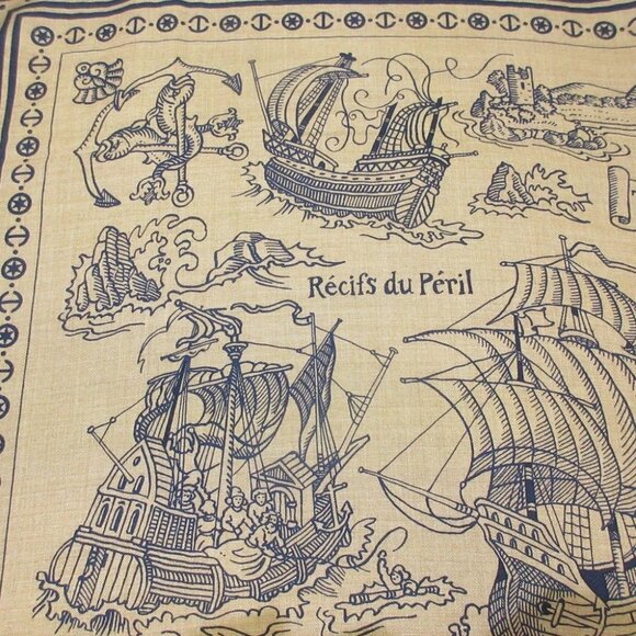 HERMES Carre Geant/Carres 140 - Beige Navy Cashmere Silk Scarf - Picture 3 of 6